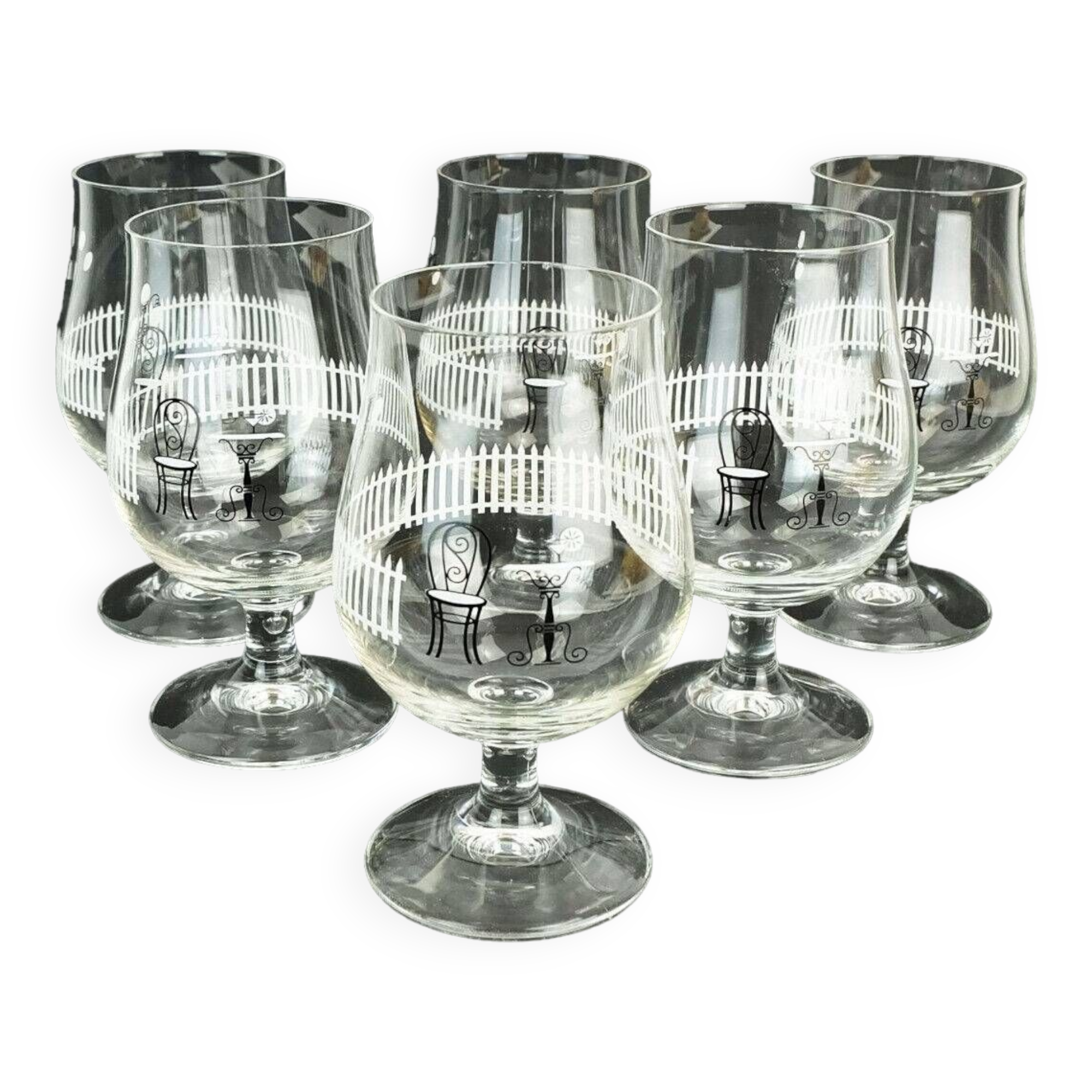 Set of 6 mid century cocktail glasses with beautiful decor 1950s 1960s glasses