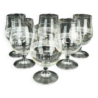 Set of 6 mid century cocktail glasses with beautiful decor 1950s 1960s glasses