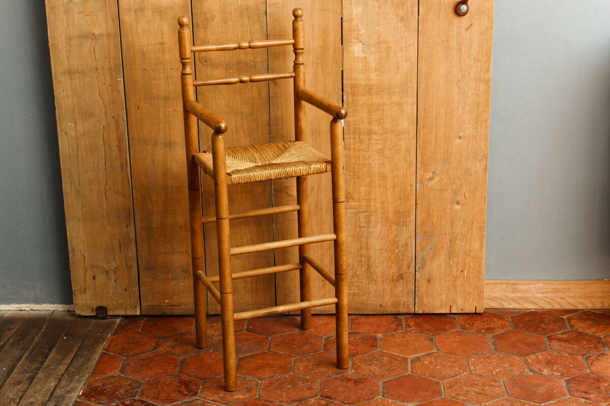 Mulched high chair, turned wood