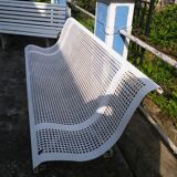 Old public wrought iron bench painted white - 50s
