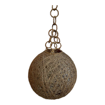 Suspension corde et rotin vintage
