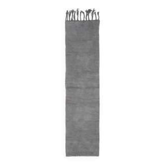 Tapis Kilim Ancien Runner – Laine Tissée Main, Tons Gris Anthracite, 60x254