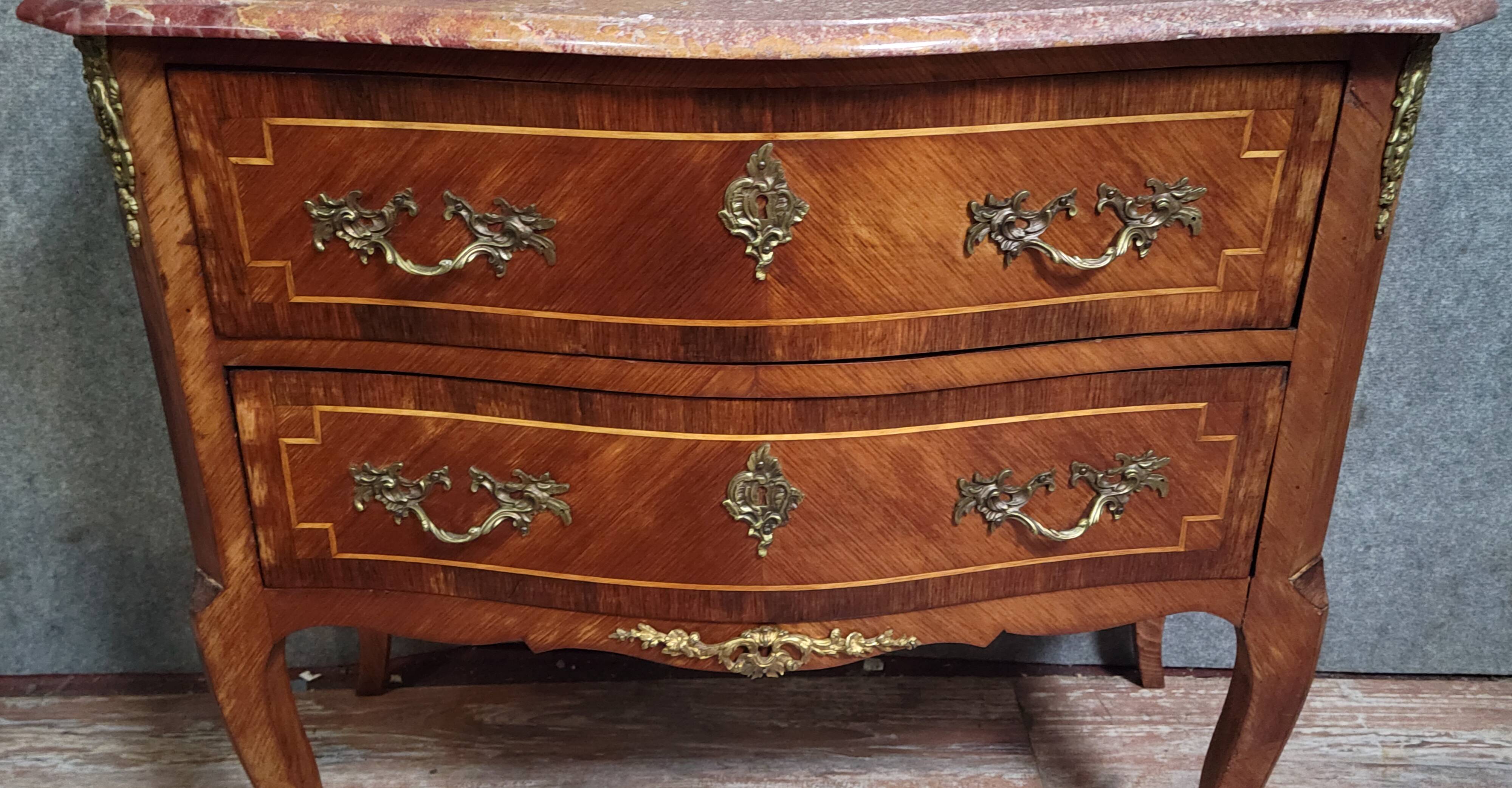 Lady's jump seat commode, curved, Louis XV style made of precious wood.