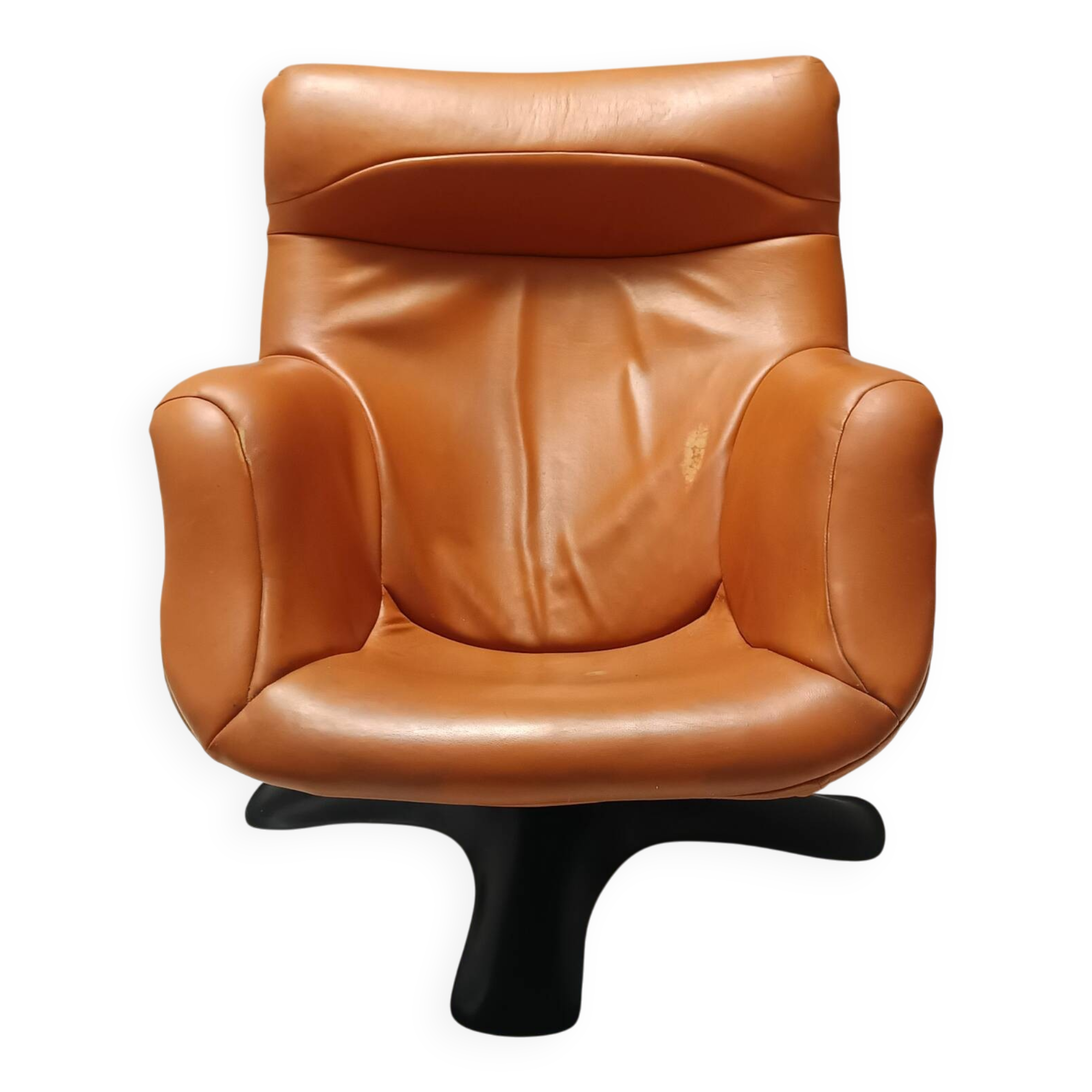 Karuselli Lounge Chair by Yrjö Kukkapuro for Haimi in Orange Leather, 1970s