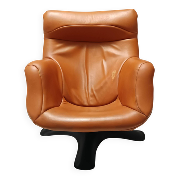Karuselli Lounge Chair by Yrjö Kukkapuro for Haimi in Orange Leather, 1970s