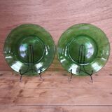2 vintage green flat plates in tempered glass Vereco France