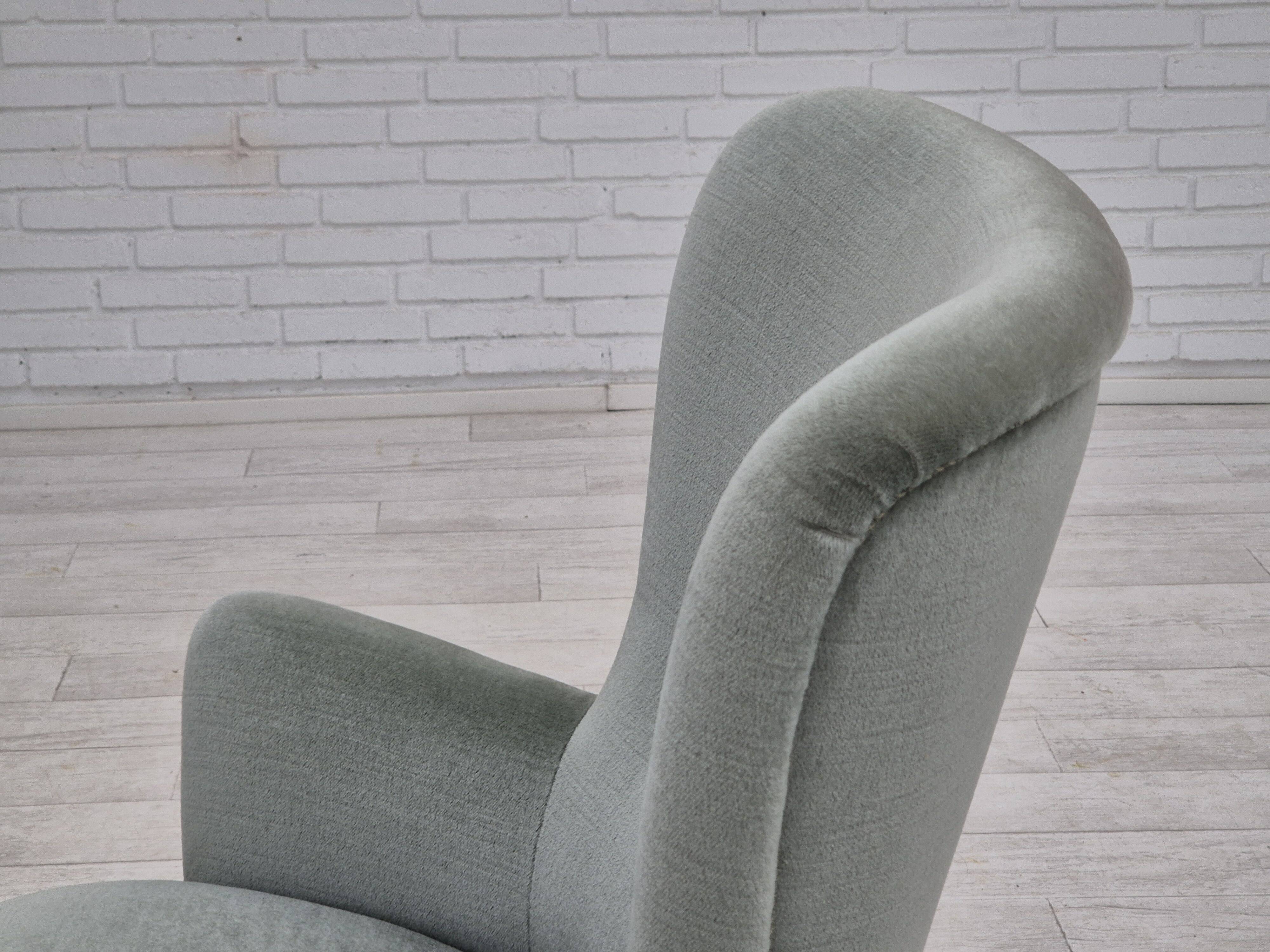 1970s, Danish armchair, original condition, furniture velour, beech wood legs.