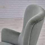 Fauteuil danois des années 1970, état d'origine, tissu d'ameublement velours, pieds en hêtre.