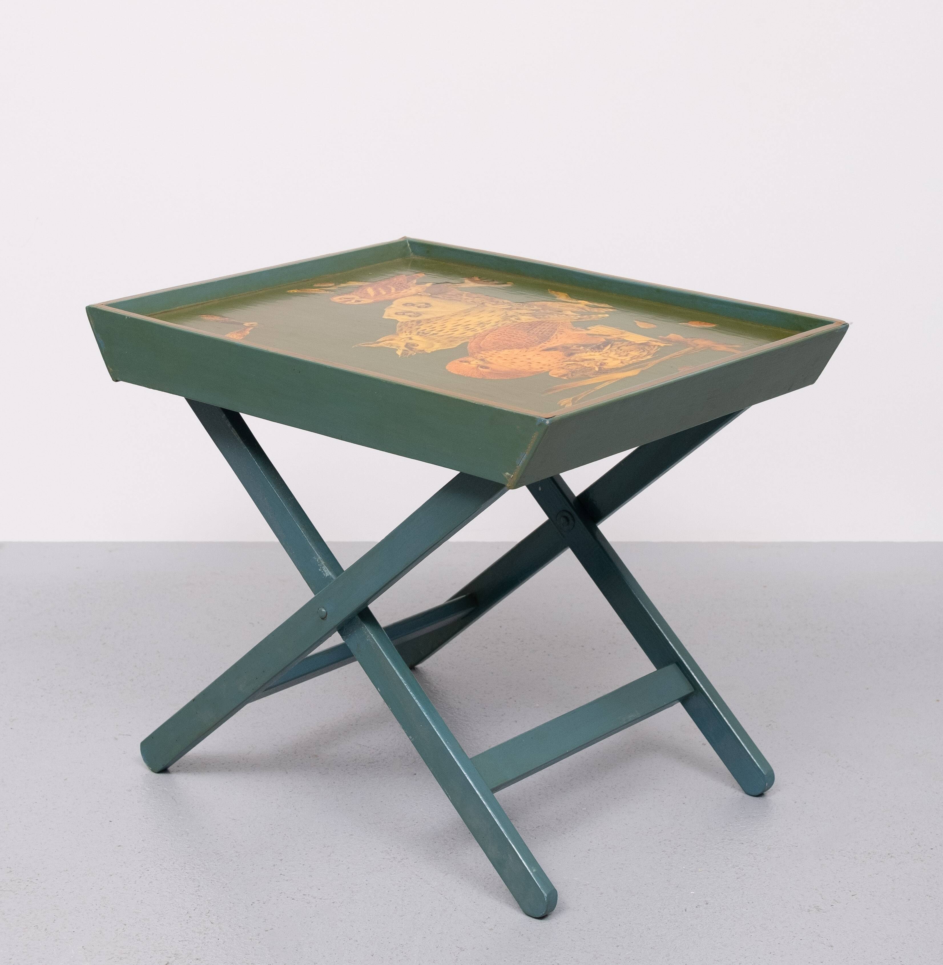 Turquoise Owl cross legs Serving table 1950s