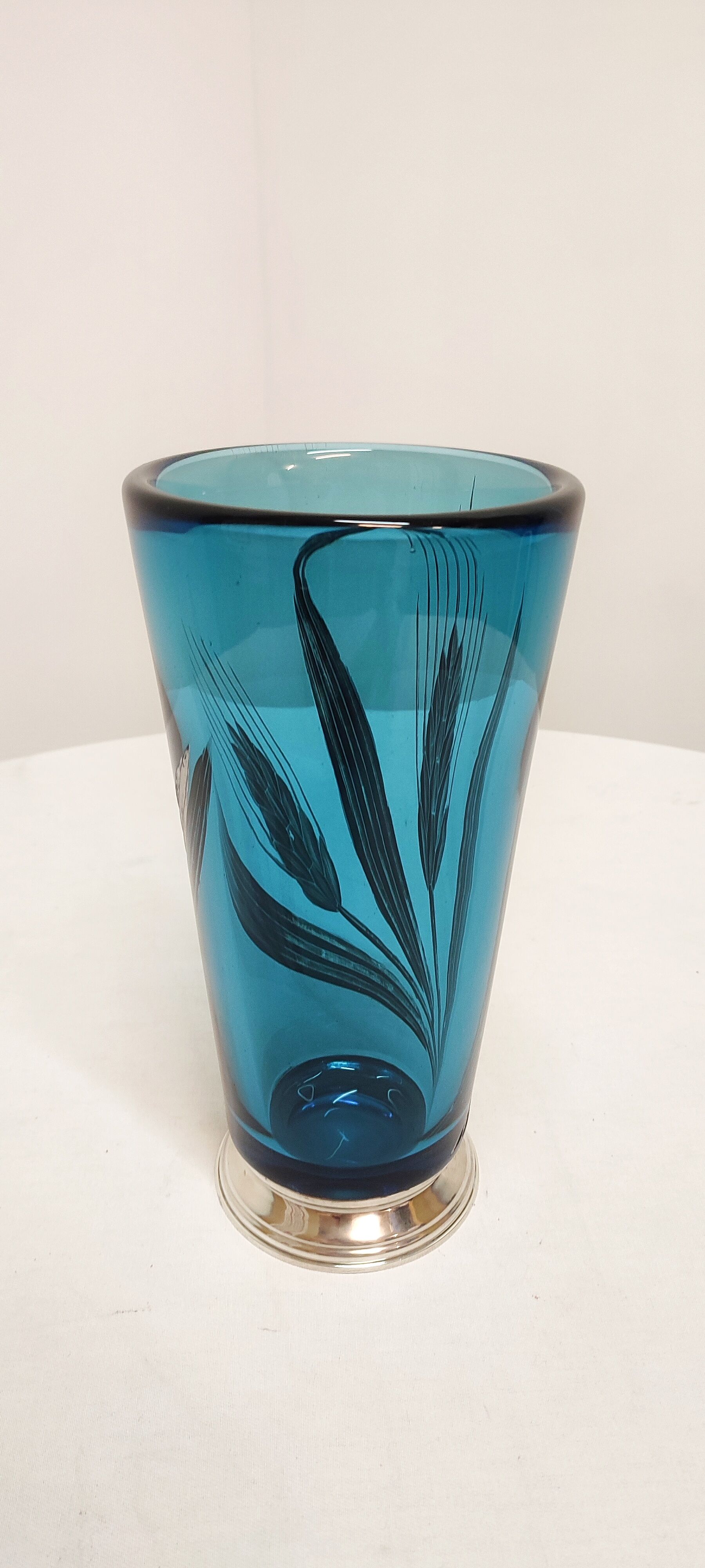 Blue and silver crystal vase. France 1950s.