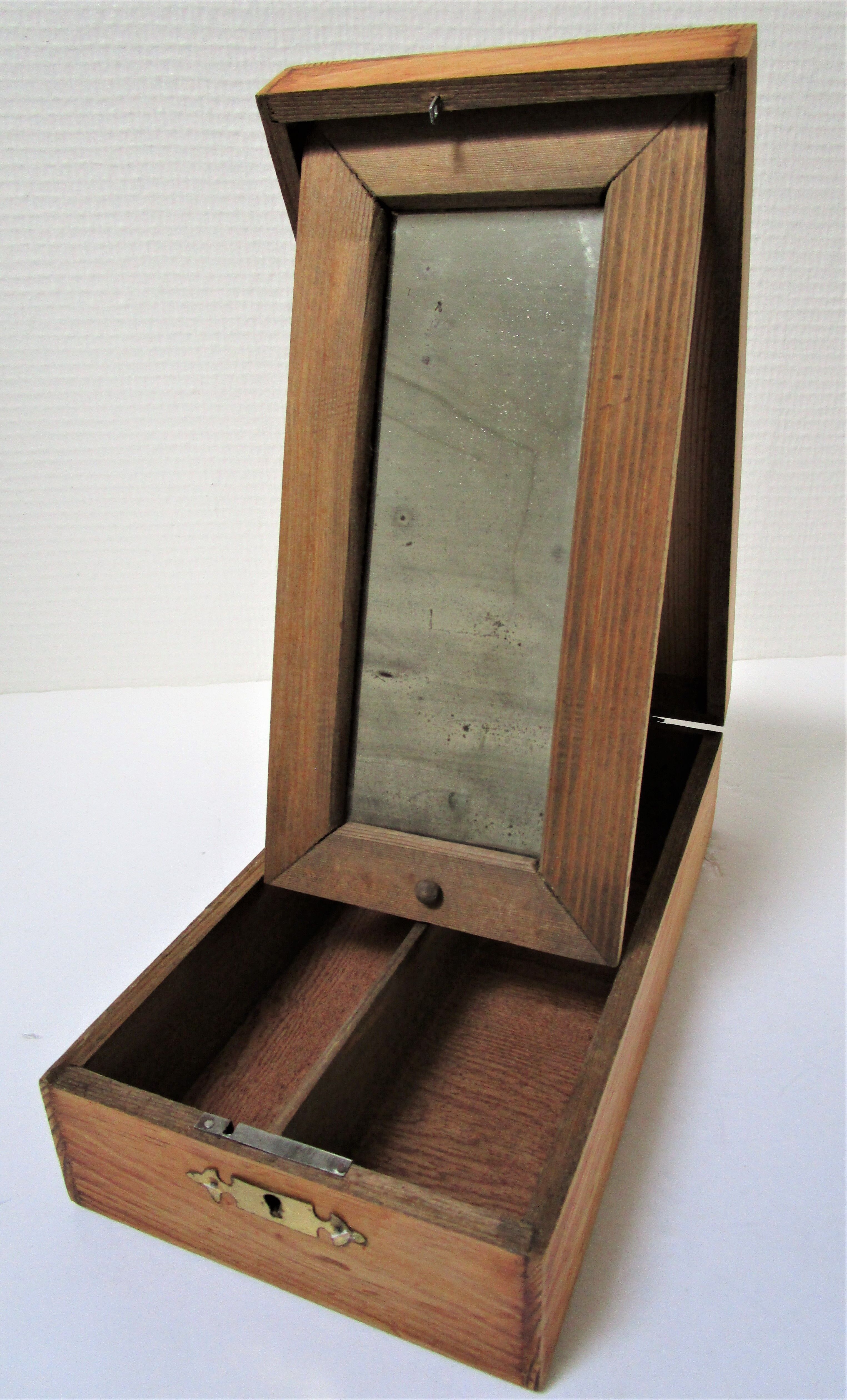 Wooden jewel box with patinated mirror early 20th century