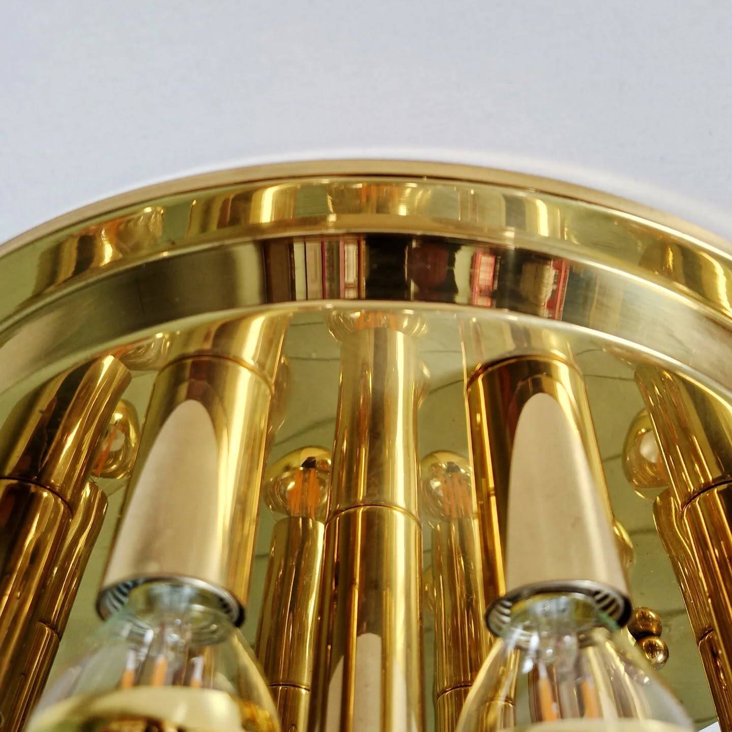 Large circular brass ceiling light, Space Age design, 1970s.