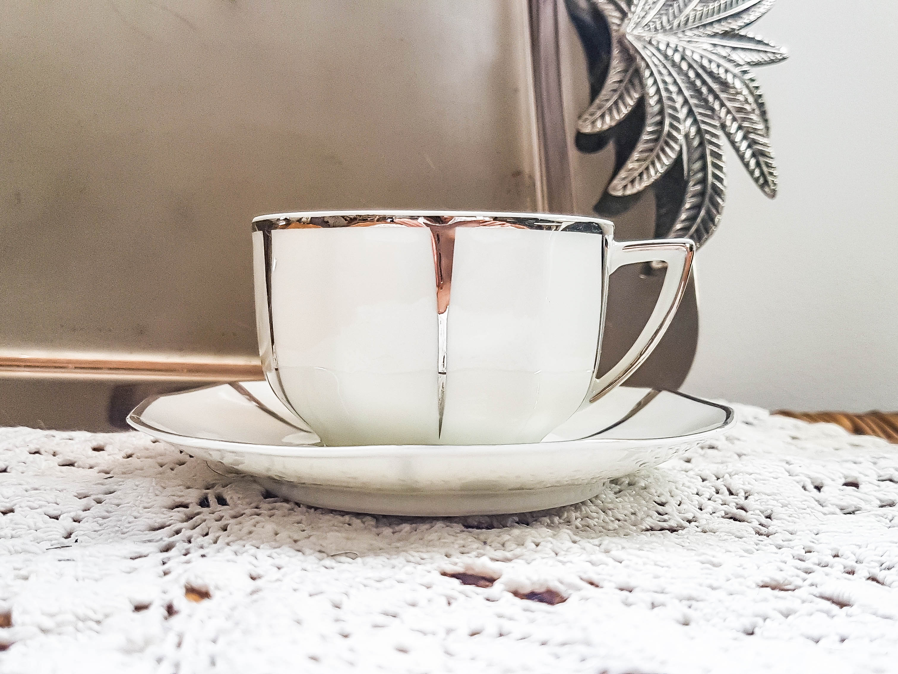 LIMOGES White and Silver Art Deco Style Coffee Service