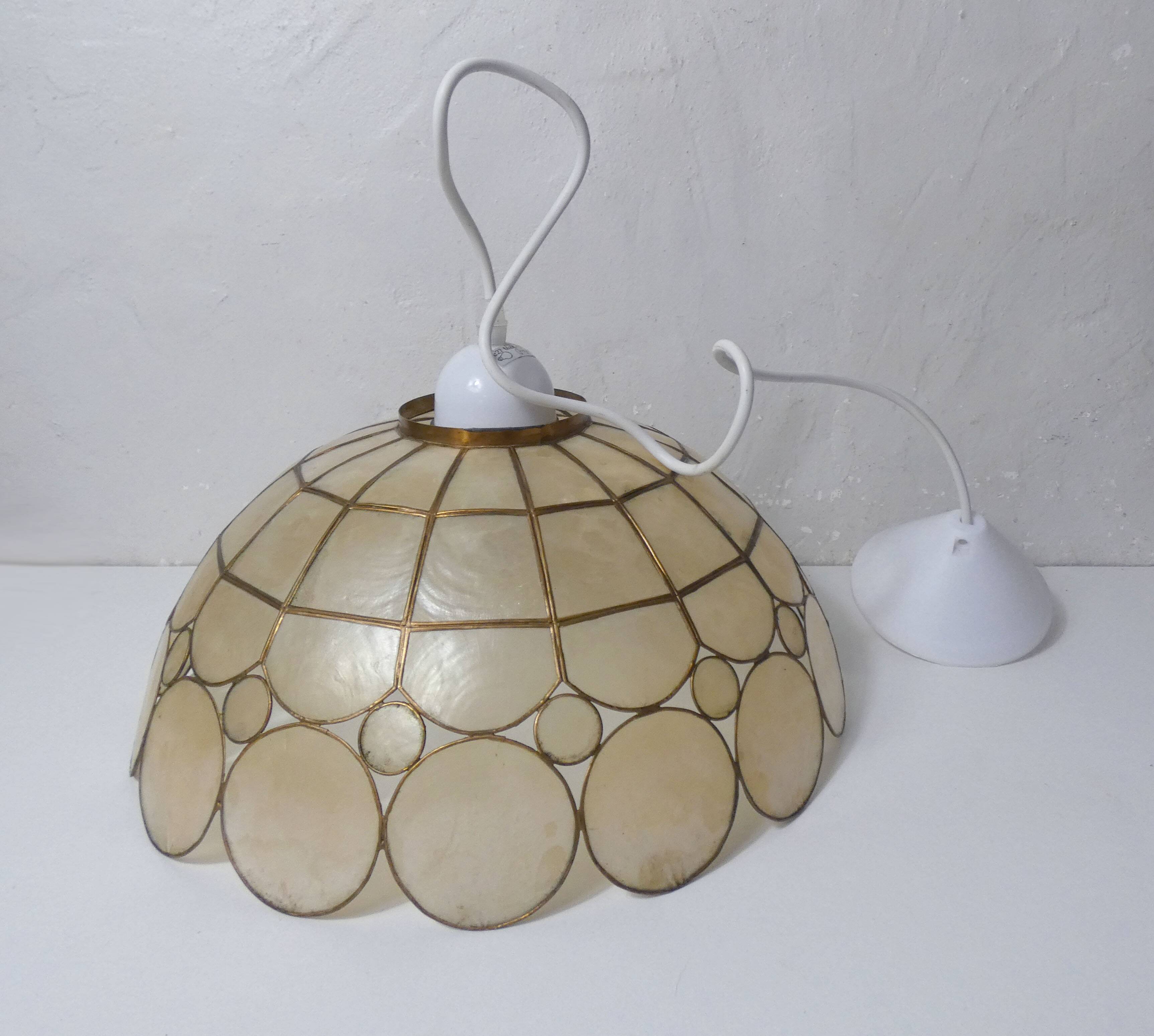 pendant light in mother-of-pearl and brass vintage bubbles