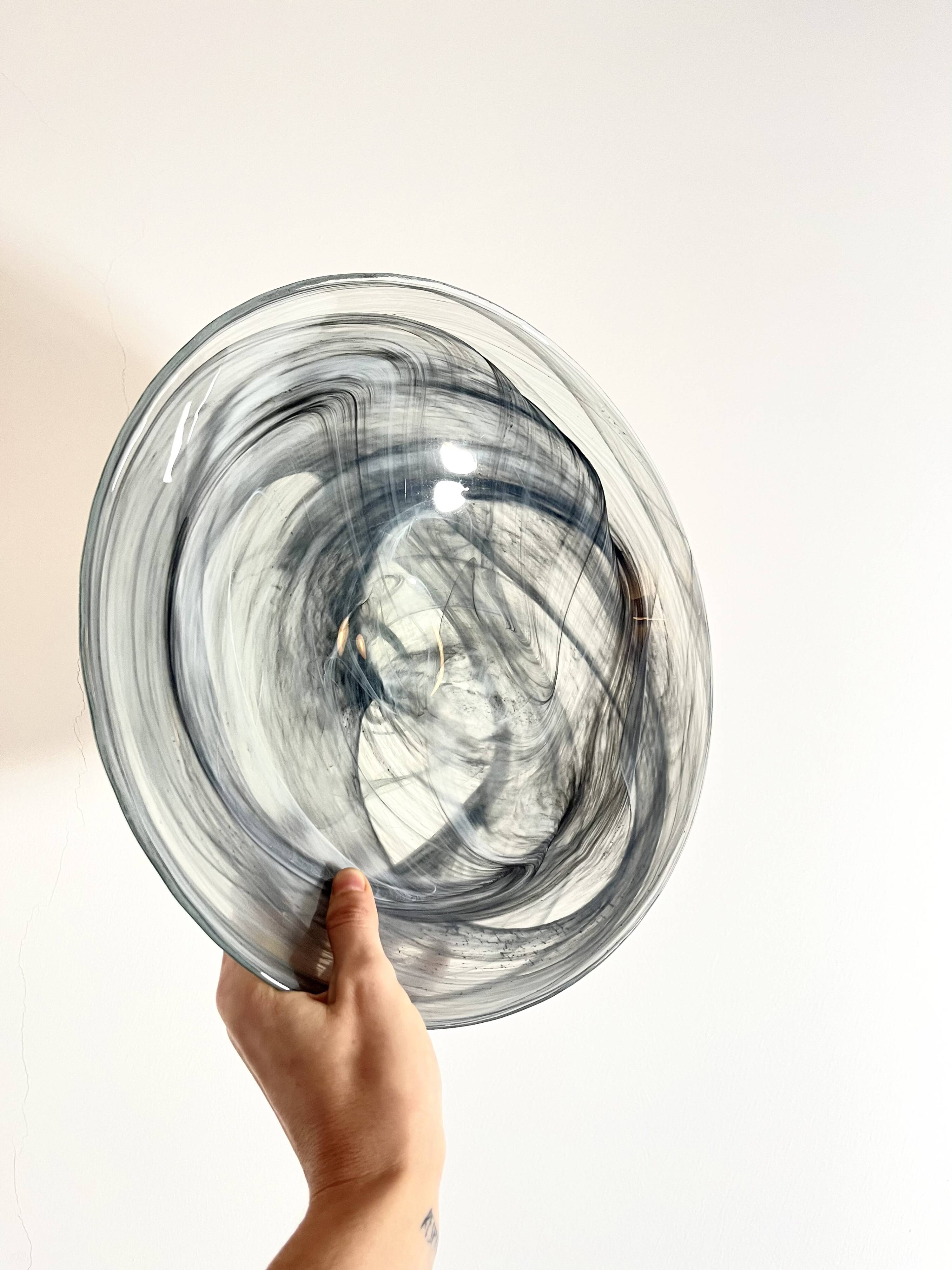 Vintage Holmegaard Smoked Glass Swirl Plate, Serving Bowl, Denmark, 1070s