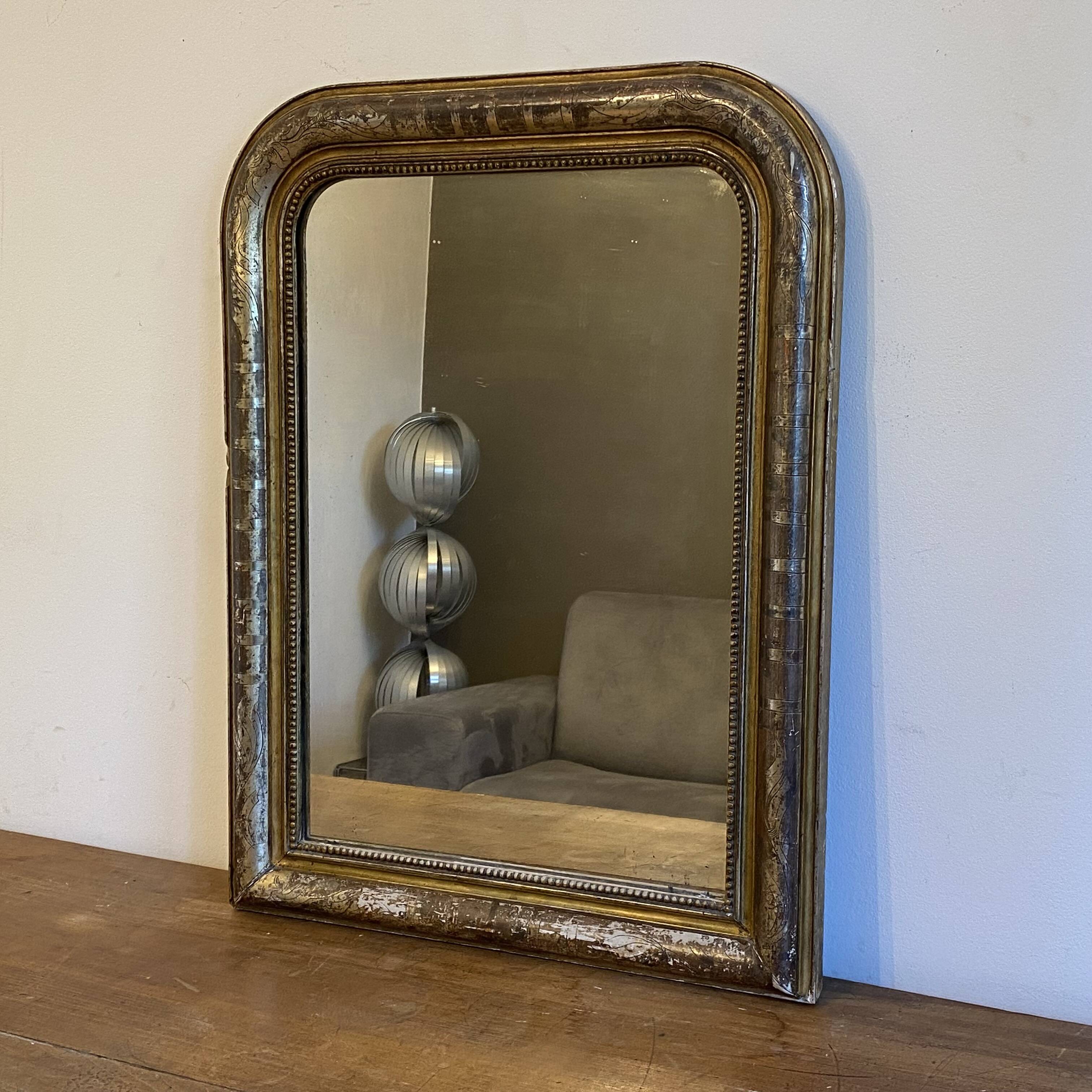 Louis Philippe gilded mirror late 19th century. Polychrome decoration.