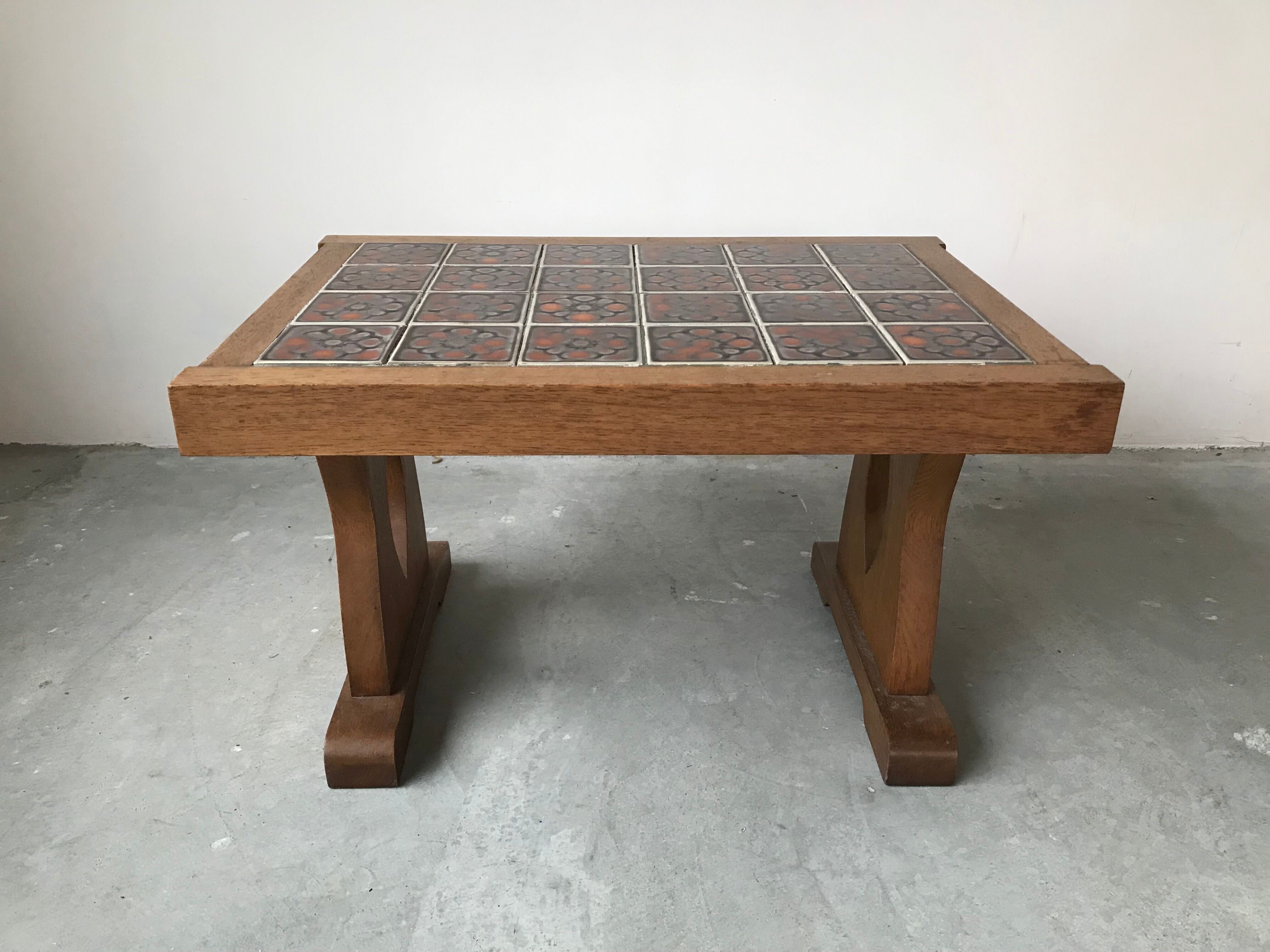 Ceramic and oak coffee table, Guillerme and Chambron, circa 1950