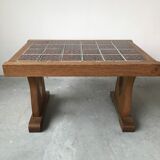Ceramic and oak coffee table, Guillerme and Chambron, circa 1950
