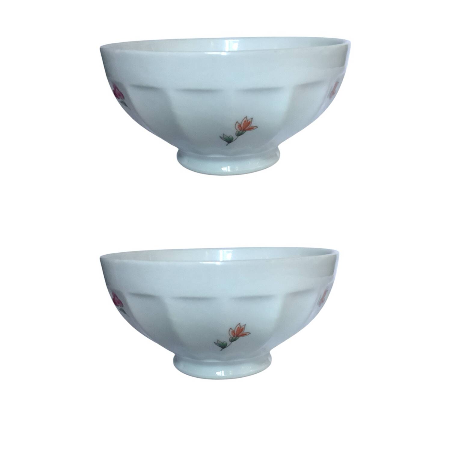 Vintage bowl duo – ribbed edge & floral decor