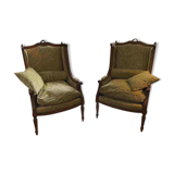 Pair of 19th century oak fireside chairs – restored with Métaphores velvet