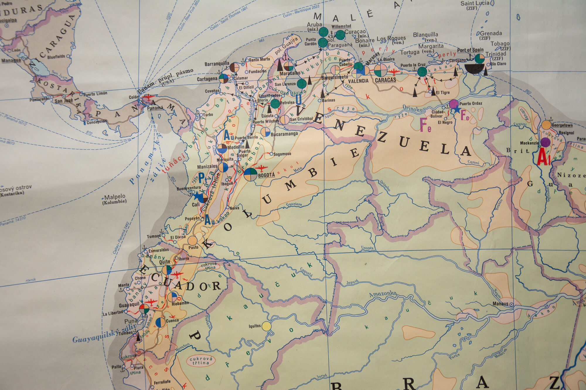 Czechoslovak Vintage school maps of South America, 1960