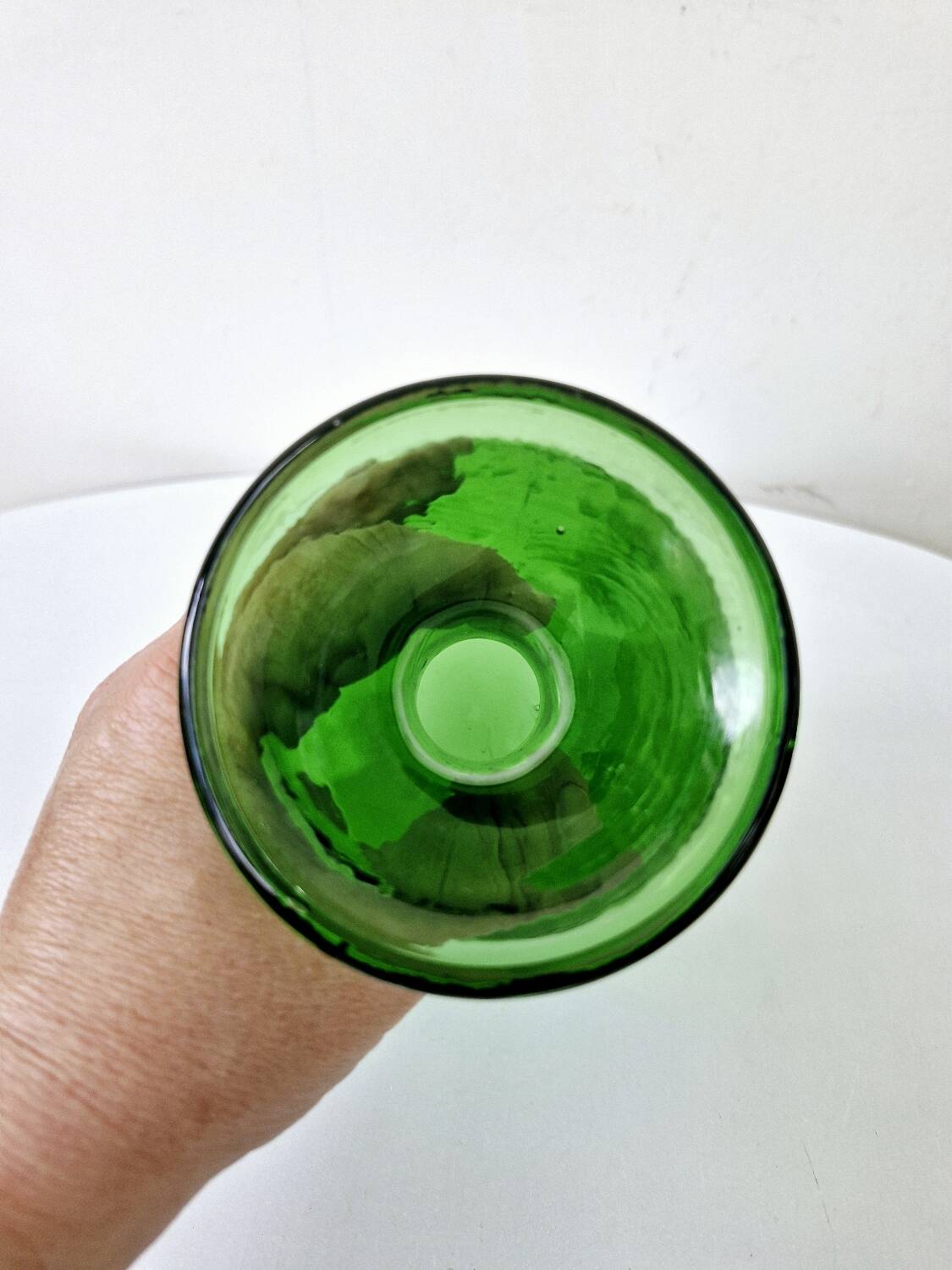 Vintage Green Empoli Italian Glass Carafe With Fleur De Lys Seal Stopper