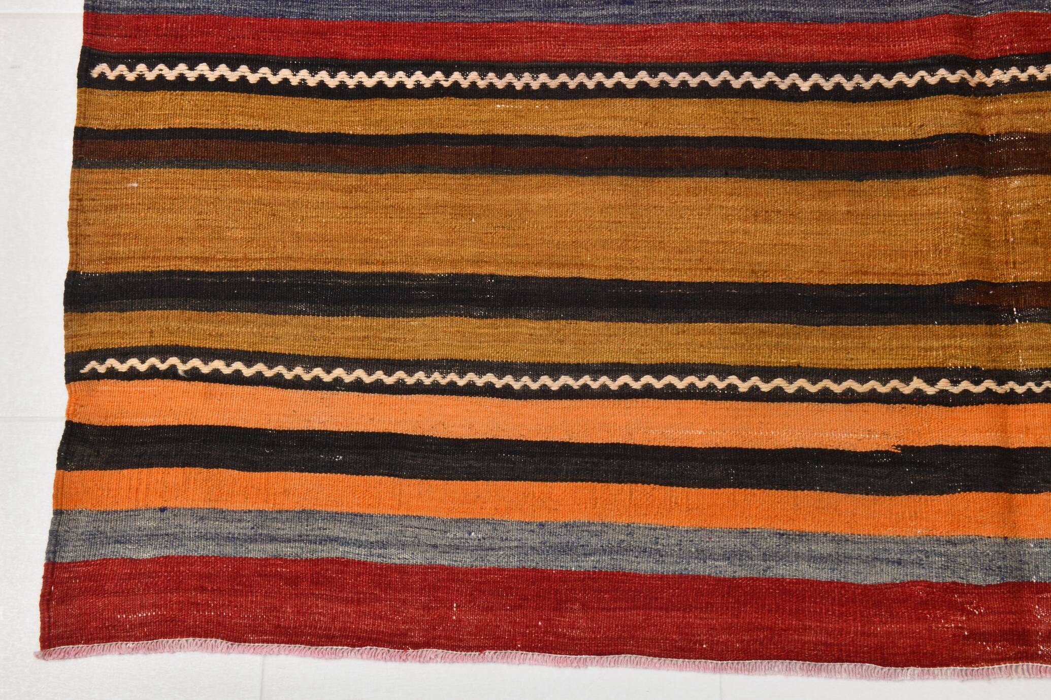 6x9 Green Orange Striped Turkish Vintage Kilim Rug 174x272Cm SK 2311