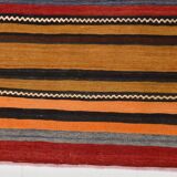 6x9 Green Orange Striped Turkish Vintage Kilim Rug 174x272Cm SK 2311