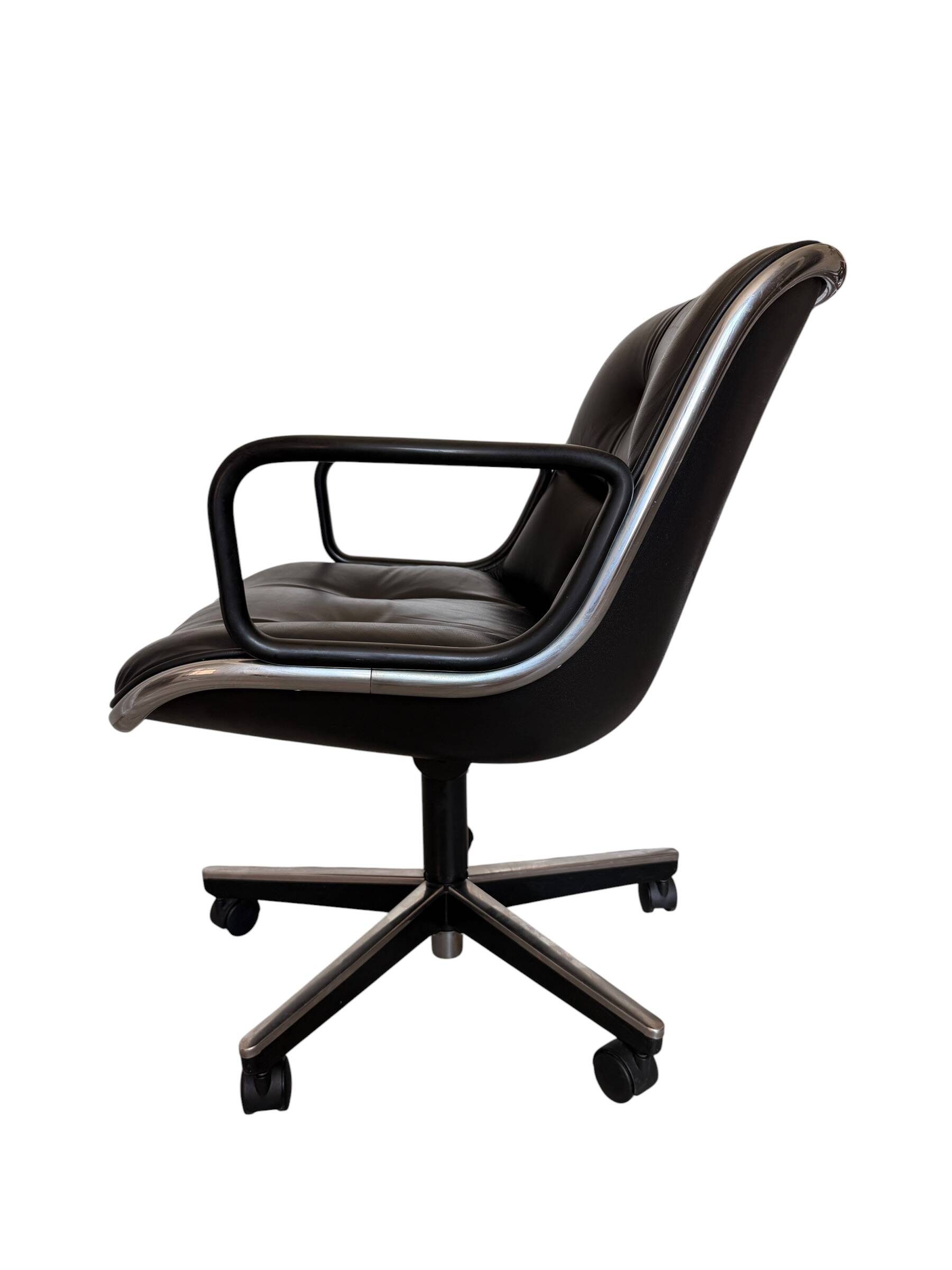 Charles Pollock Knoll Office Chair - Black Leather with Wheels