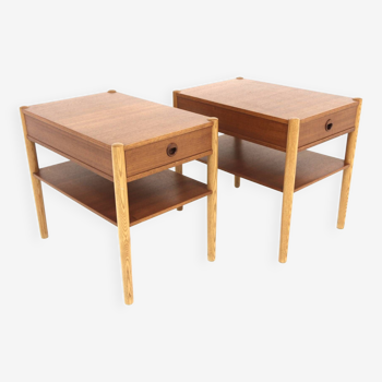 Pair of teak and oak bedside tables, Sweden, 1960