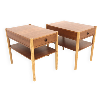 Pair of teak and oak bedside tables, Sweden, 1960