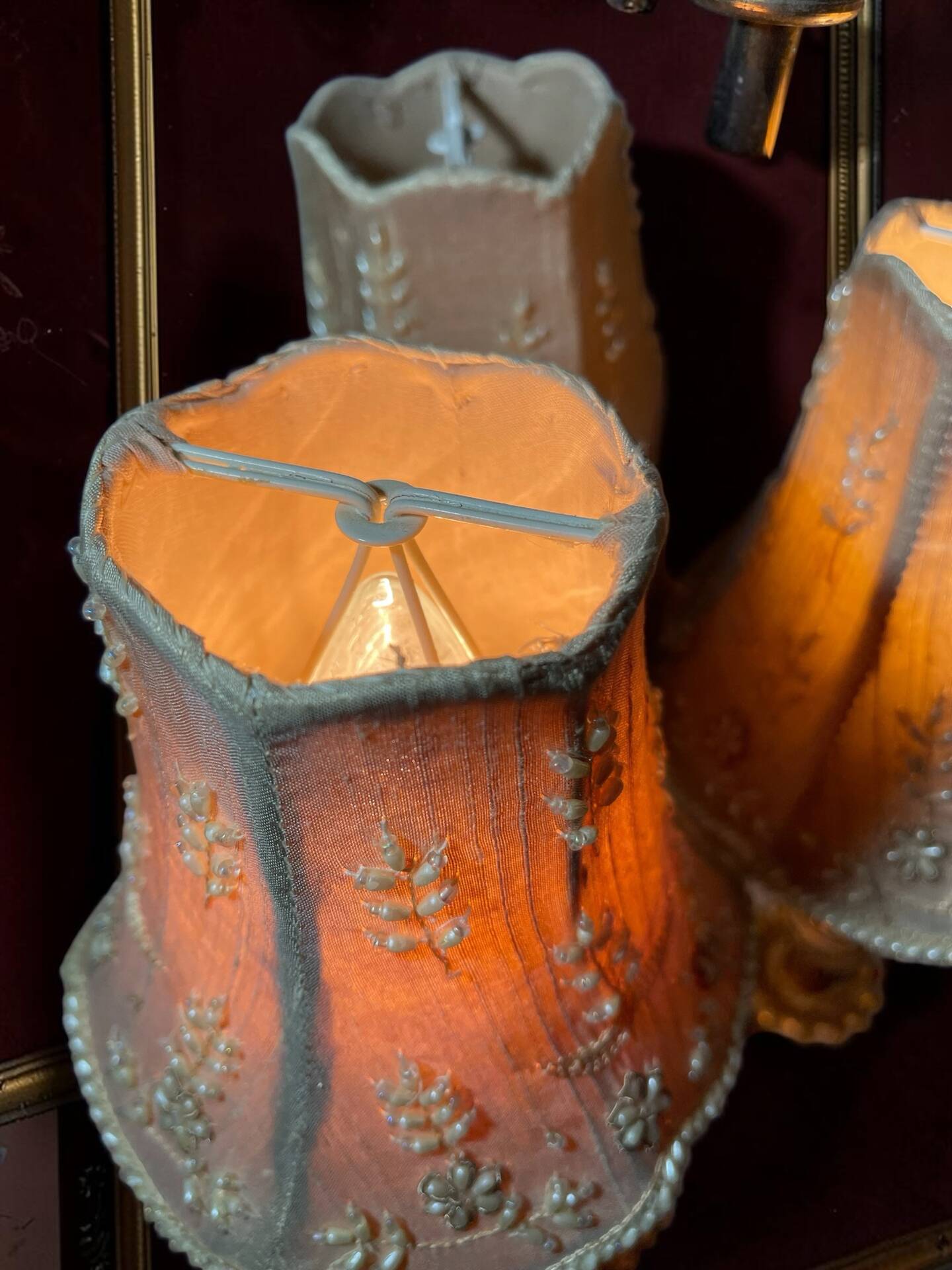 Antique three-light table lamp