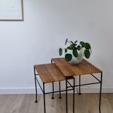 Nesting tables rattan and wrought iron 60s
