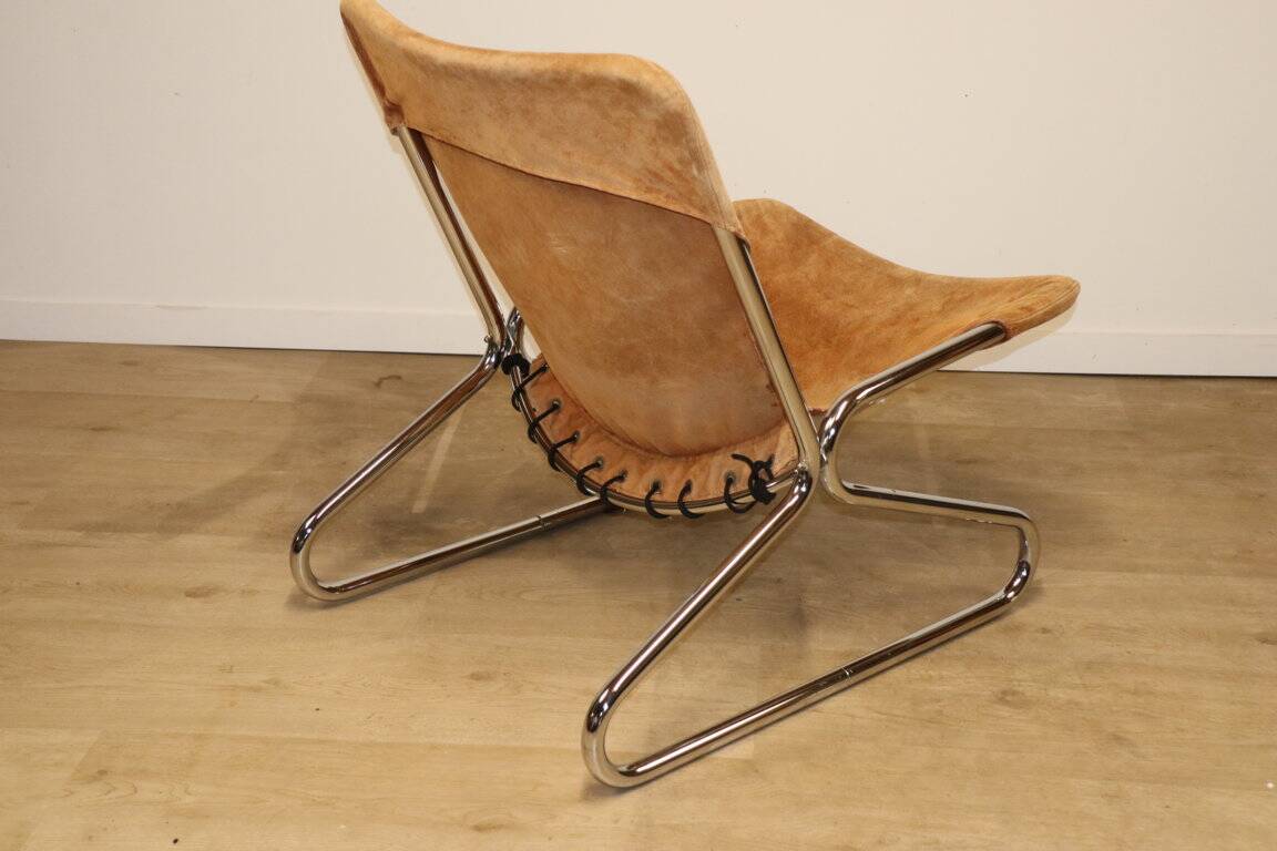 Vintage Suede and Chrome Metal Armchair, 1970s