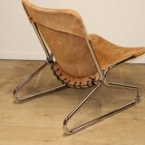 Vintage Suede and Chrome Metal Armchair, 1970s