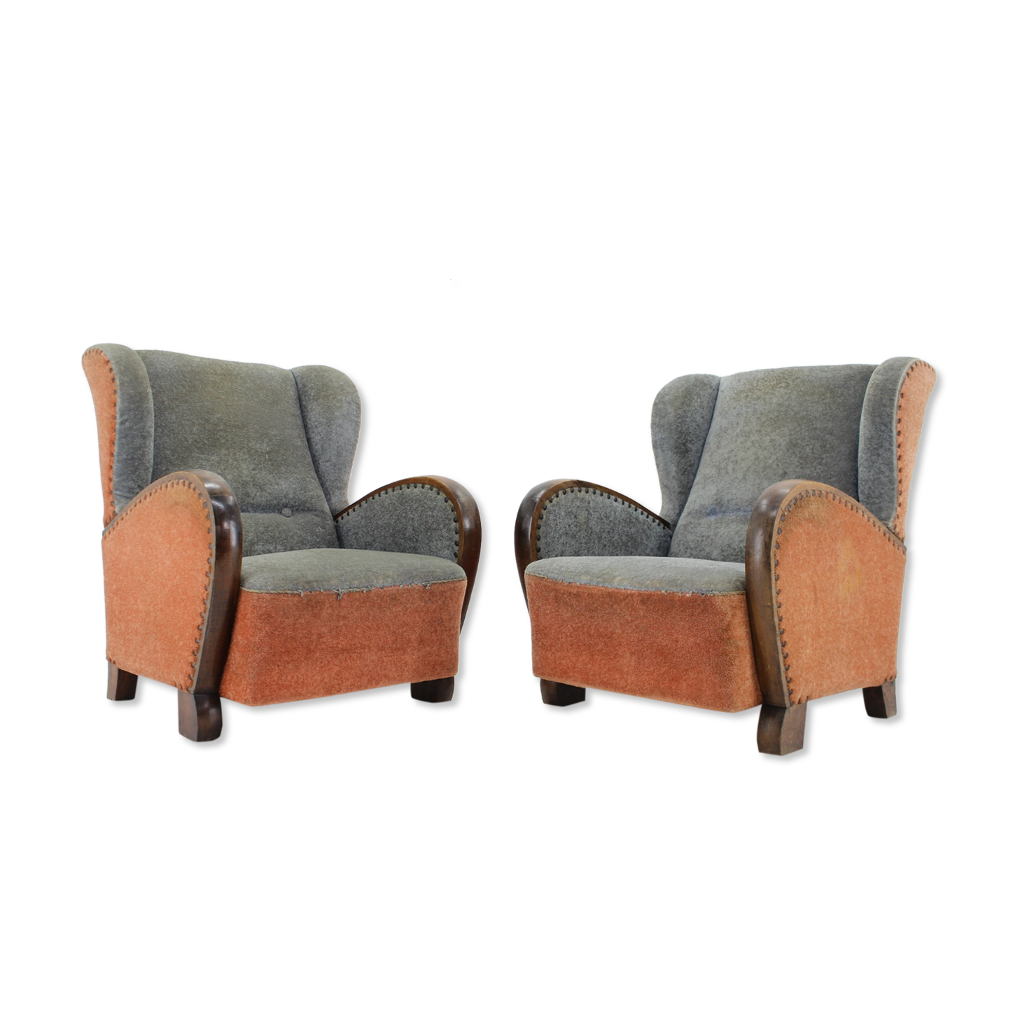 1940s Pair of Large Wing Chairs, Czechoslovakia