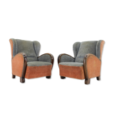 1940s Pair of Large Wing Chairs, Czechoslovakia
