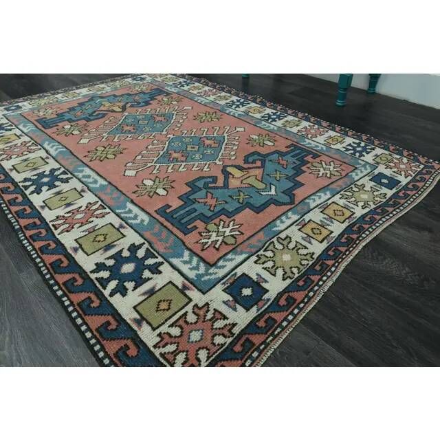 1970s Vintage Turkish Oushak Handmade Wool Cotton Orange  Area Rug 136x192