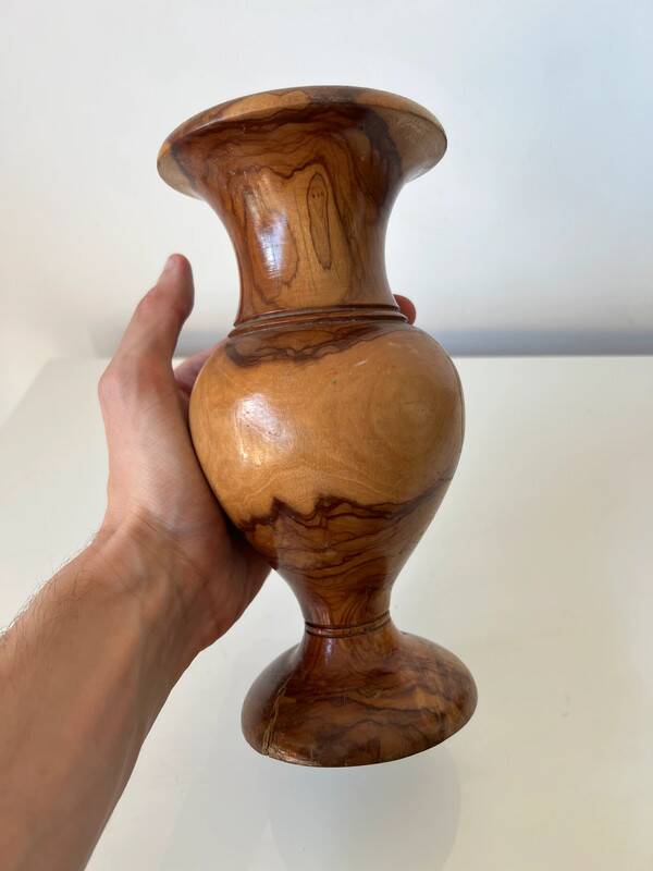 Vintage hand-turned solid olive wood vase - 1970s-80s