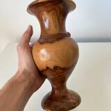 Vintage hand-turned solid olive wood vase - 1970s-80s