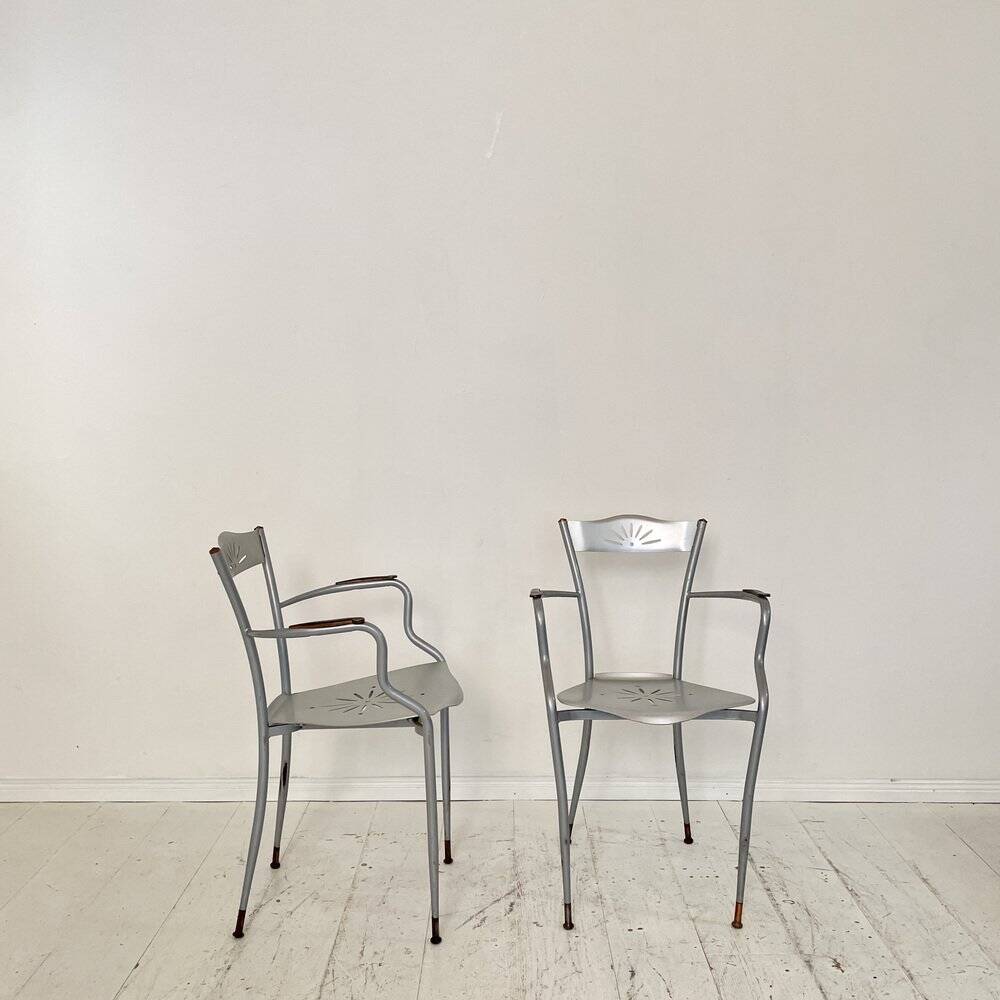 Set of French Armchairs in Metal and Copper, 1980s