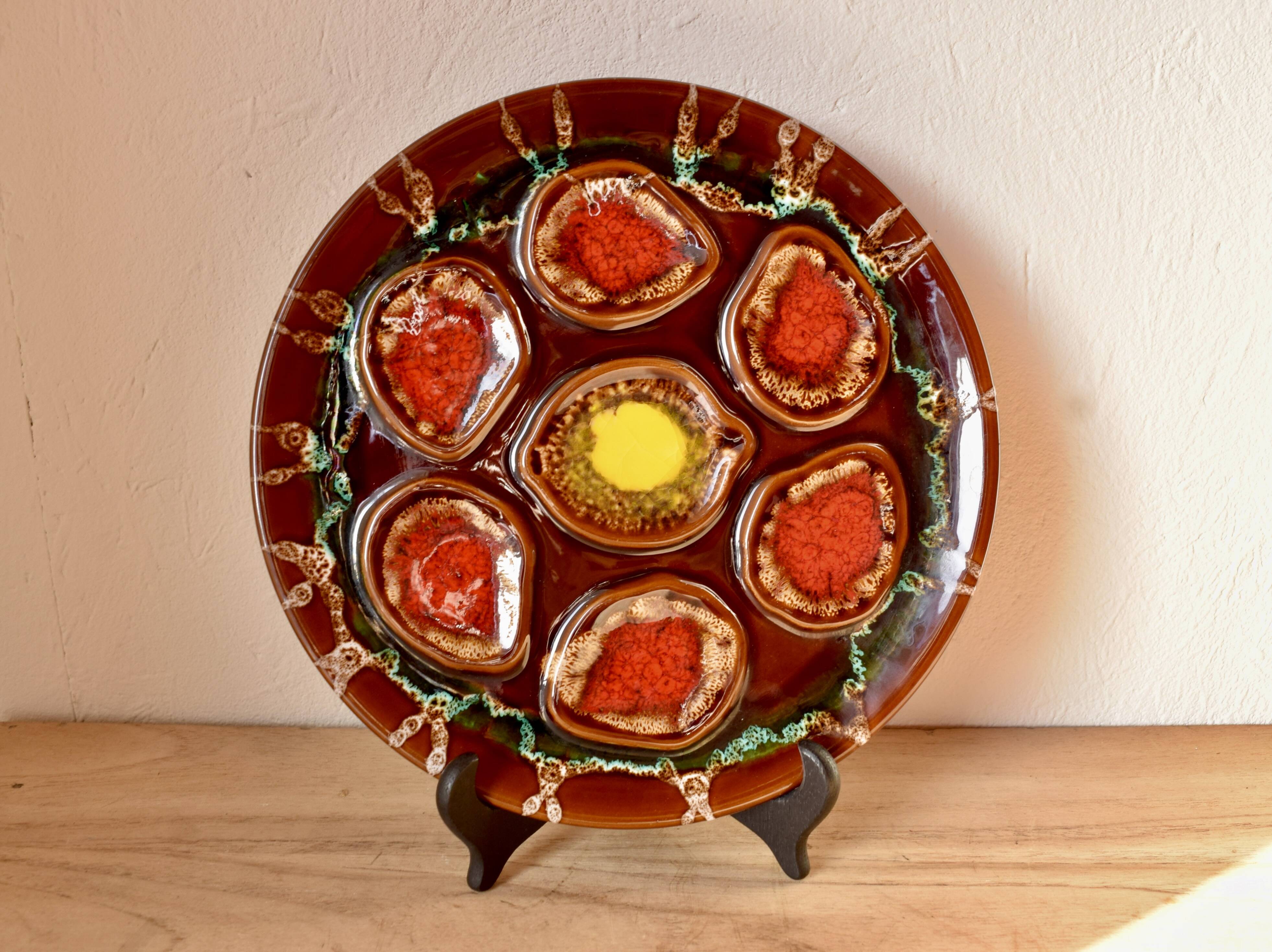 Set of 6 Vallauris oyster plates in slip - 1960s