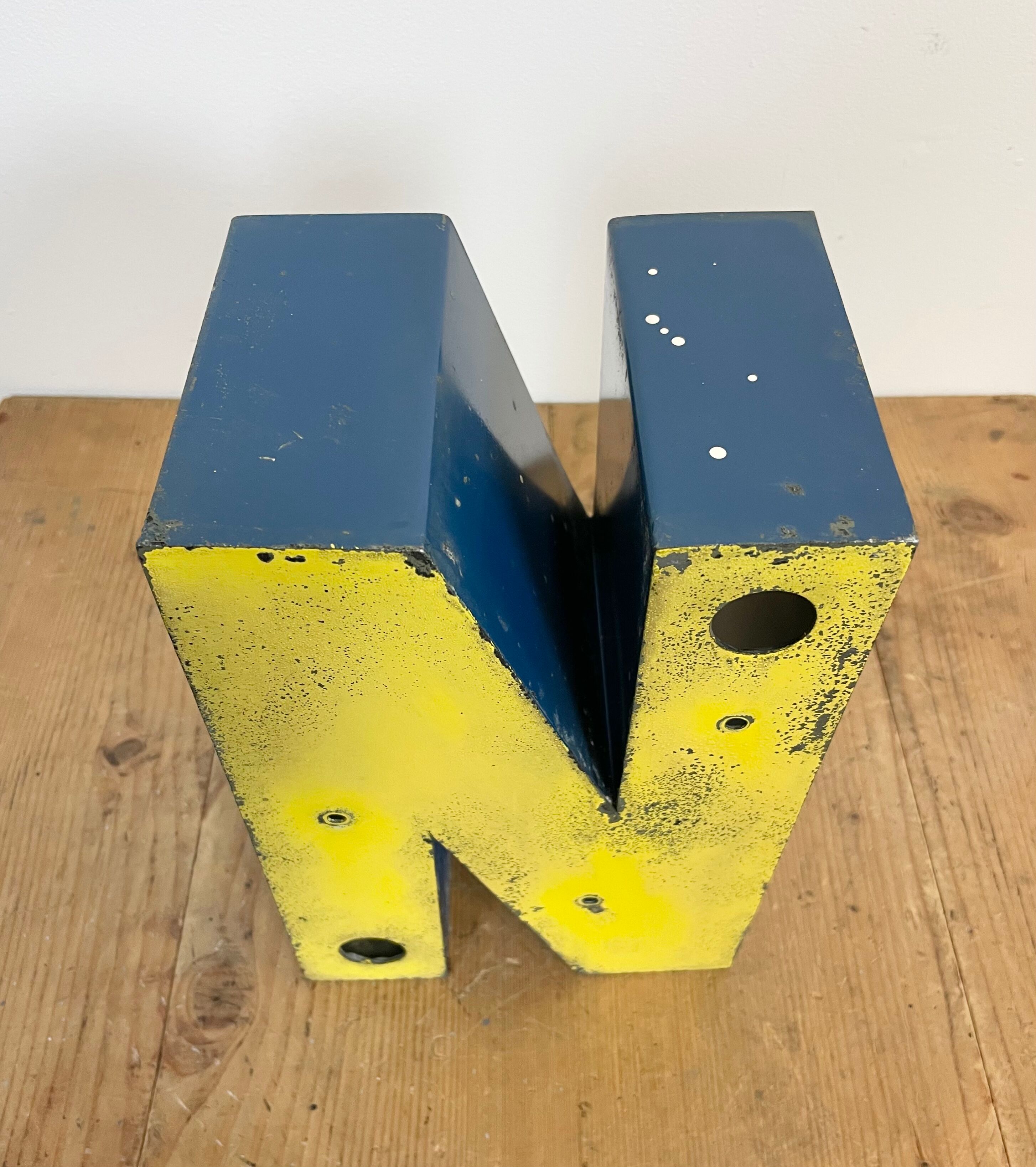 Vintage Yellow Iron Letter N, 1970s