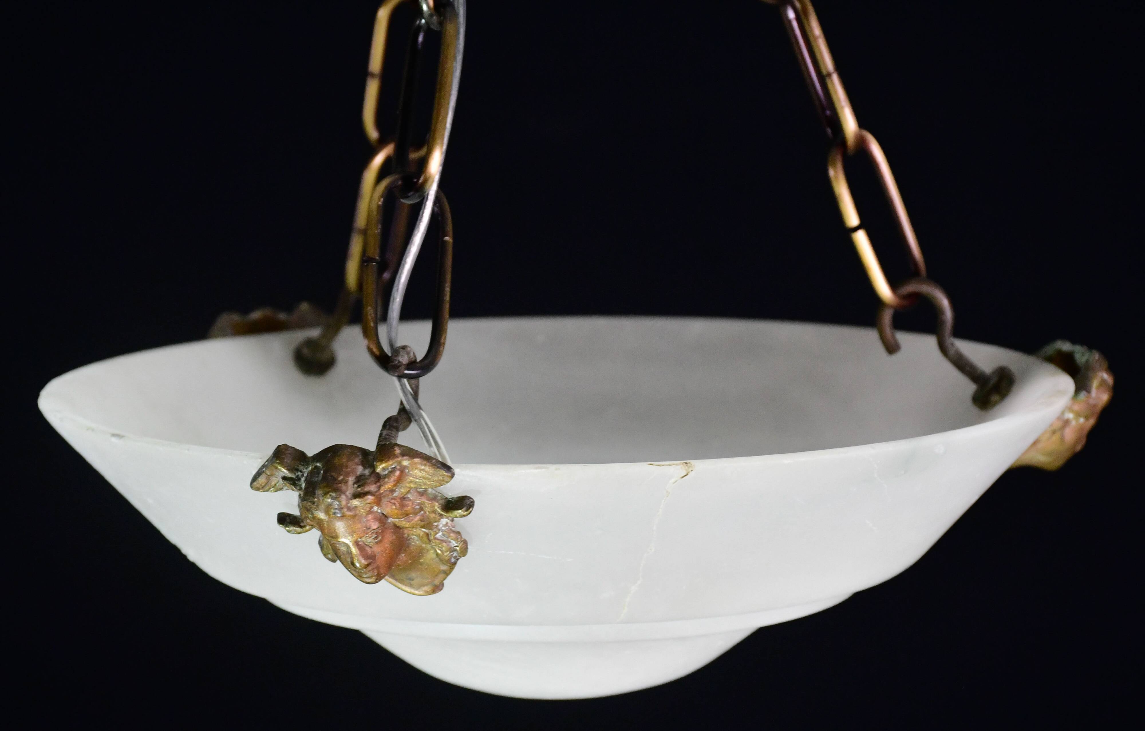 Charming white Art Deco alabaster pendant, 1940s