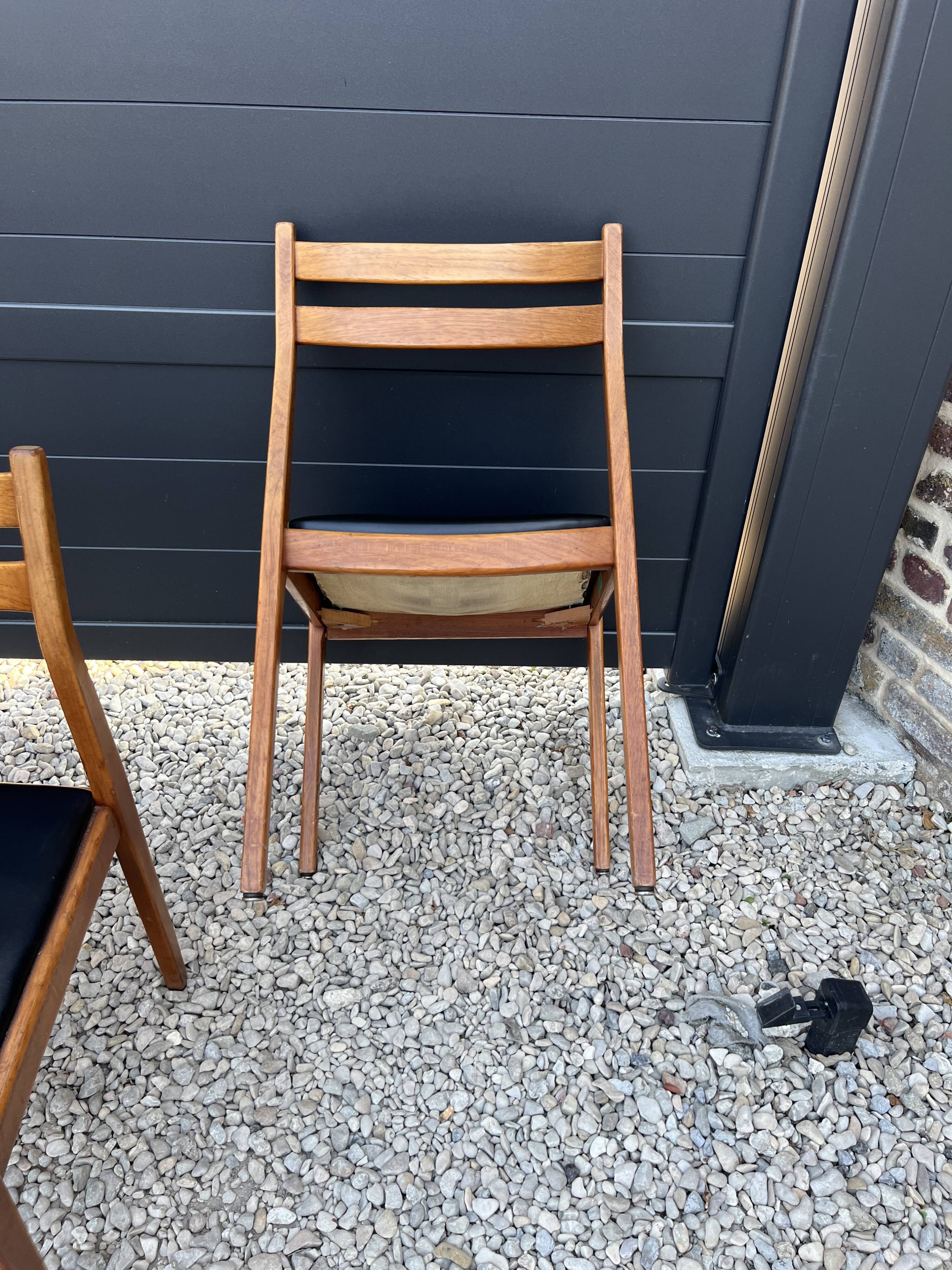 Set de 6 chaises scandinave en teck et cuir noir