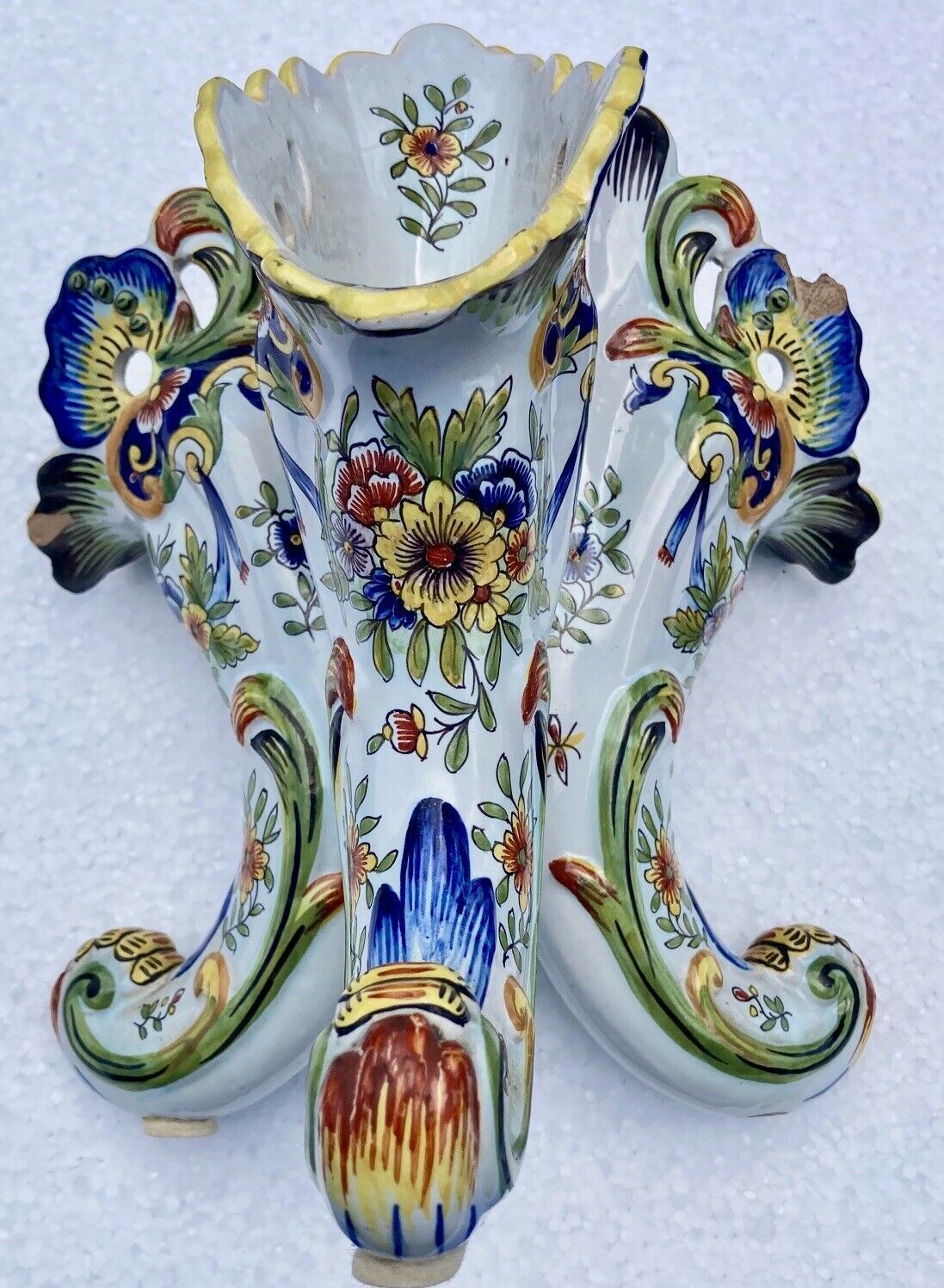 Antique vase, cornucopia in earthenware of courquin furmaintraux desvres