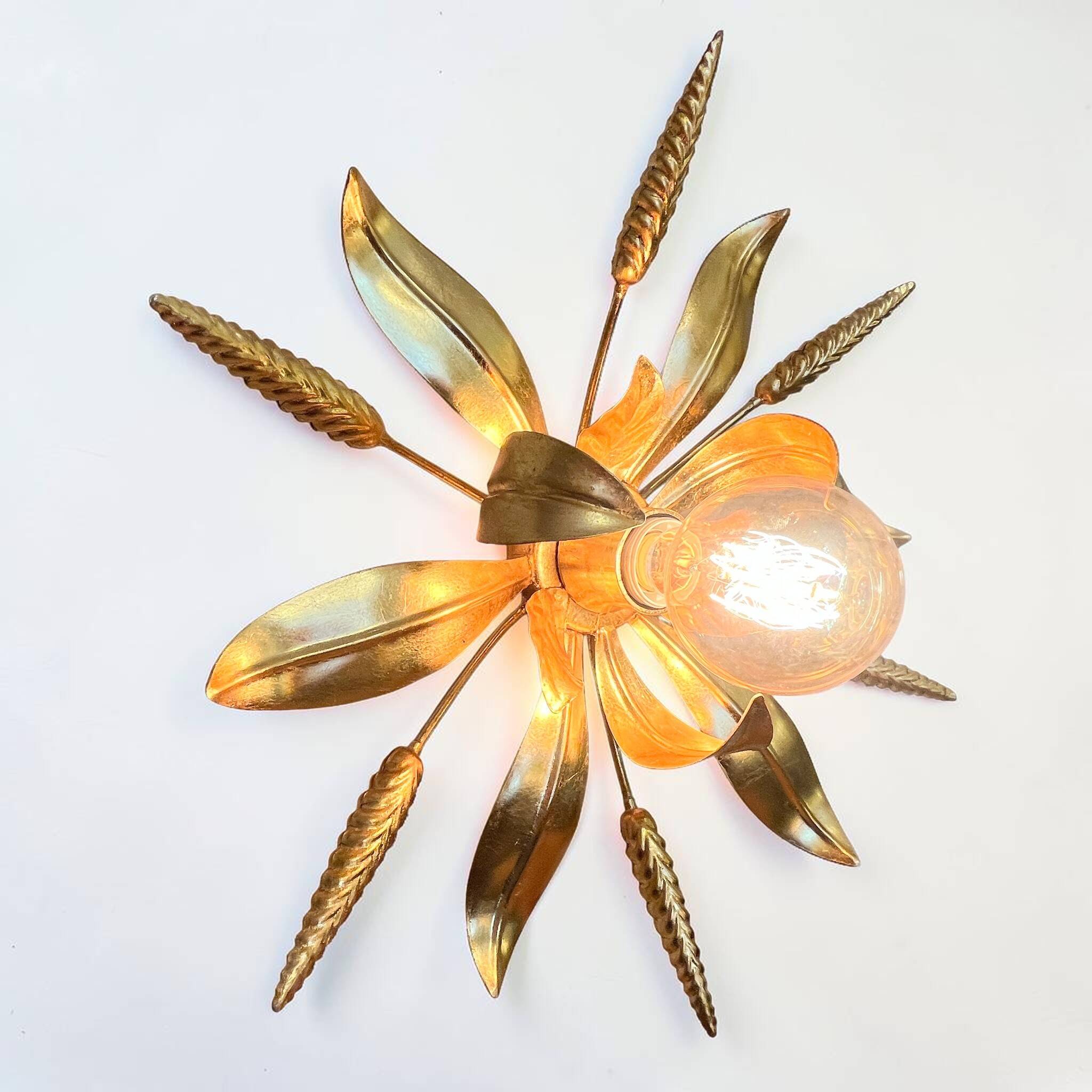 Gold leaf metal flower wall light Florentine wall light wheat ears