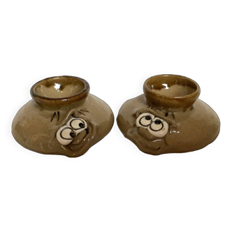 Pair of pretty ugly pottery Walles candle holders