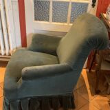 Fauteuil crapaud, Napoleon III, habille de velours vert sapin, ancien