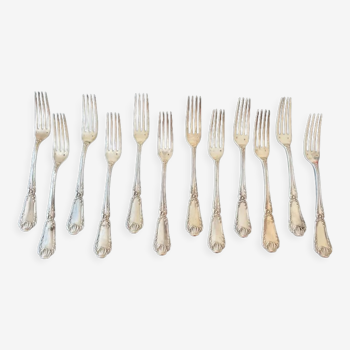 Série de 12 fourchettes de table, modèle Pompadour en argent massif, Jean Emile Puiforcat